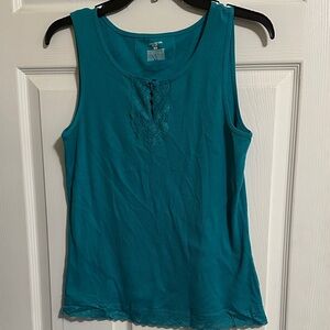 Jones New York Teal Sleeveless Lace Trim Top LG